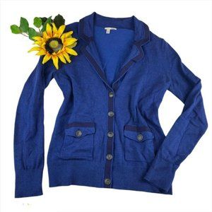 HALOGEN Blue Collared stretch button front cardigan sweater sz Small S